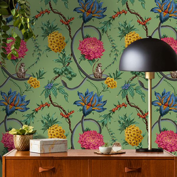 Forbidden Fruit Floral Wallpaper Green 